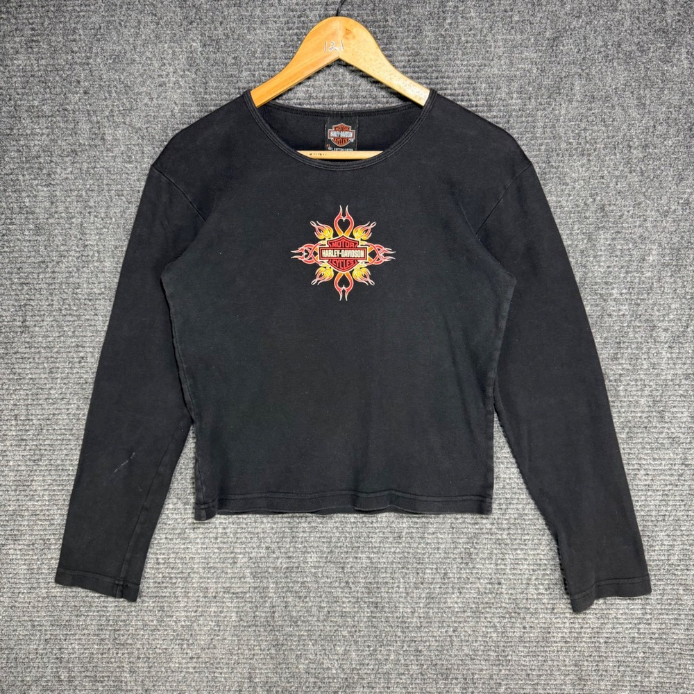 Harley Davidson Y2K Women Long Sleeve Killer Creek Roswell GA Black Tee XL